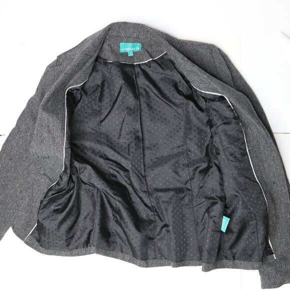 La Redoute Wool Blend Blazer Jacket Grey Herringbone Pattern Classic Ruffles - Picture 13 of 13